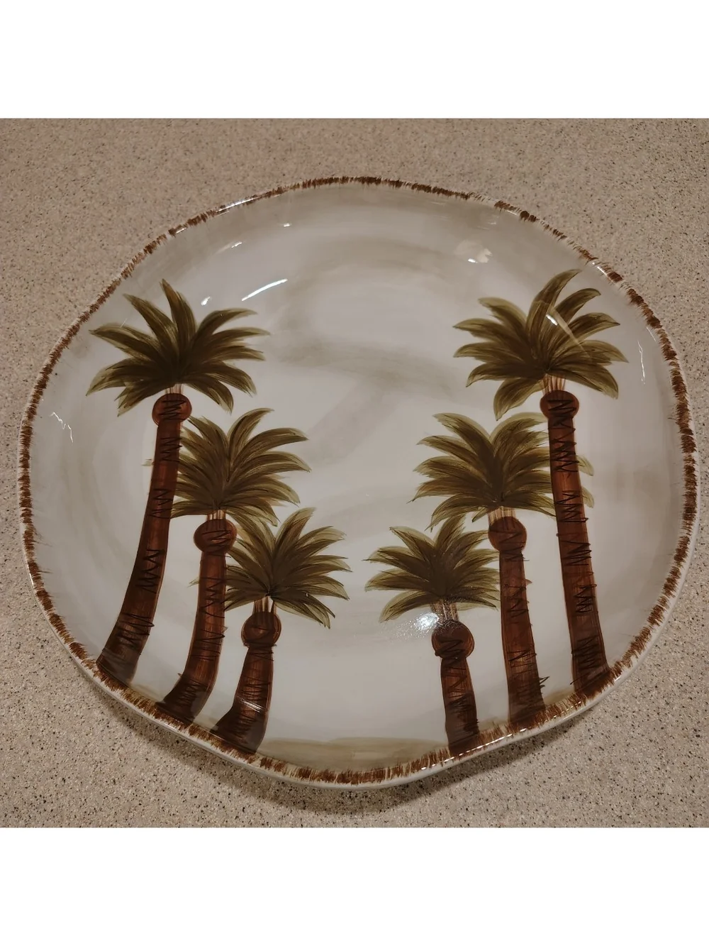 Tropical Palm Tree Ceramic Serving Bowl - Brown & Green 14 Inches Fiji